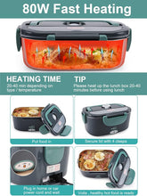 Load image into Gallery viewer, Buddew Electric Lunch Box 80W Food Heater for Adults, 12/24/110V Portable Lunch Warmer Upgraded Heated Lunch Box for Car/Truck/Office with SS Fork&Spoon and Insulated Carry Bag (Green)