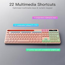 Load image into Gallery viewer, Wireless Keyboard and Mouse Combo, Soueto 2.4G Full-Sized Computer Keyboard with Phone Tablet Holder, 22 Multimedia Shortcuts, Numeric Keypad, 6 Button Silent Mouse for Windows, Mac (Cherry Pink)