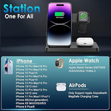 Load image into Gallery viewer, Wireless Charger, 3 in 1 Charging Station for Multi Devices, Charging Stand Dock for iPhone 8-16 Series, Apple Watch, AirPods Pro 3 2 with Adapter (Black)