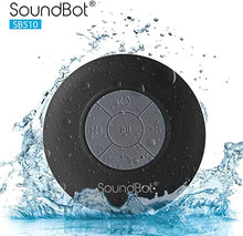 Load image into Gallery viewer, Soundbot SB510 HD Water Resistant Bluetooth Shower Speaker, Handsfree Portable Speakerphone with Built-in Mic, 6hrs of Playtime, Control Buttons and Dedicated Suction Cup for Showers (Black)