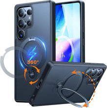 Load image into Gallery viewer, TORRAS 360° Spin Magnetic Stand for Samsung Galaxy S25 Ultra Case, Fit for Magsafe, Military Grade Slim Protective S25 Ultra Case with Kickstand & Ring Holder, Ostand Spin, Translucent Forested Black