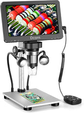 Load image into Gallery viewer, 7'' Digital Microscope 1200X,Dcorn 12MP 1080P Photo/Video Microscope for Adults Soldering Coins,Metal Stand,Wired Remote,10 LED Fill Lights,PC View,Windows/Mac Compatible