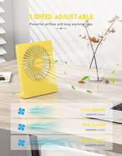 Load image into Gallery viewer, Zuvas Desk Fan Battery Operated Fan Rechargeable 180°Tilt Folding Personal Fan Ultra Quiet Small Portable Fan 3 Speed Adjustable Strong Wind USB Fan For Office Bedroom Home Desktop Camping (Yellow)