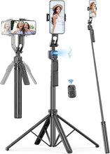Load image into Gallery viewer, 64'' Auto Face Tracking Tripod 360 Rotation with Stand, Handheld Stabilization, Aluminum Quadrapod Selfie Stick Phone Tripod with Remote Compatible with iPhone, Android for TikTok, Live Streaming