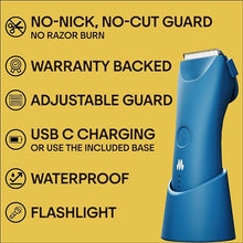 Load image into Gallery viewer, MERIDIAN Trimmer Plus Body Hair Manscaping Trimmer, Adjustable Guard, USB C Charging, Flash Light, Travel Lock, Charging Dock, Bikini Trimmer, Mens Body Hair Trimmer - Ocean