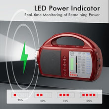 Load image into Gallery viewer, Weather Radio Portable AM FM Radio with Bluetooth Rechargeable Emergency Radio Built-in Rechargeable Battery or 4 AA Battery Operated & AC Power Plug in Wall Radio for Home Camping RED