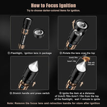 Load image into Gallery viewer, SKYFIRE LED Flashlight 10000 High Lumens,Super Bright Rechargeable Flashlight with Ignition Lens, Zoomable,Four Modes,Waterproof Flash Light for Camping Essentials,Outdoor,Home (Black &Gold)