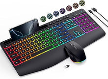 Load image into Gallery viewer, Wireless Keyboard and Mouse Combo- VEILZOR 2.4G Rechargeable Keyboard with Phone Holder, Ergonomic Wrist Rest, 9 RGB Backlit Effects, Silent Keyboard Mouse Set for Windows, Laptop, PC