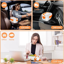 Load image into Gallery viewer, Electric Lunch Box, Food Warmer Heater 12V 24V 110V, 80W Faster Heated Lunch Box for Car/Truck/Home Portable Heating Boxes with 1.5L 304 SS Container Fork & Spoon, White+Orange