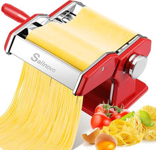 Load image into Gallery viewer, Sailnovo Pasta Maker Machine, 180 Aluminum Alloy Pasta Roller with 9 Adjustable Thickness Settings and 2 Cutter, Noodle Maker for Spaghetti, Fettuccini, Lasagna Red