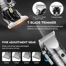 Load image into Gallery viewer, Professional Hair Clippers for Men,Hair Clippers+T-Blade Trimmer+Electric Shaver+Nose Hair Trimmer Set,4 in 1 Cordless Barber Hair Cutting Kit LCD Display Gifts (Gray)