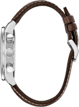 Load image into Gallery viewer, Citizen Men's Eco-Drive Weekender Brycen Chronograph Watch in Stainless Steel, Brown Leather strap, Ivory Dial (Model: CA0649-06X)