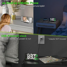 Load image into Gallery viewer, KOSUMOSU Desk Clock 6.7in Black Digital Alarm Clock with Dual Alarm, Dimming, Date, Day of Week, Temp, 12h 24h, Digital LED Clock for Table Decor, Digital Calendar Mirror Clocks Essentials