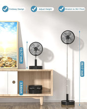 Load image into Gallery viewer, AICase Stand Fan,Folding Portable Telescopic Floor/USB Desk Fan with 7200mAh Rechargeable Battery,4 Speeds Super Quiet Adjustable Height and Head Great for Office Home Outdoor Camping-Black