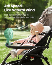 Load image into Gallery viewer, Gaiatop Baby Stroller Fan, 4000mAh Oscillating Mini Portable Fan with Light, 4 Speeds Battery Operated Small Handheld Desk Fan, 360° Rotate Flexible Tripod Clip On Fan for Car Seat Crib Travel Green