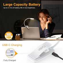 Load image into Gallery viewer, Gritin 9 LED Rechargeable Book Light for Reading in Bed -Eye Caring 3 Color Temperatures,Stepless Dimming Brightness,80 Hrs Runtime Small Lightweight Clip On Book Reading Light for Studying-White