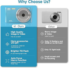 Load image into Gallery viewer, Digital Camera for Teens, FHD 4K 44MP with 64GB SD Card, 16X Digital Zoom, Compact Point Shoot Camera Blue