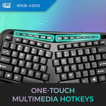 Load image into Gallery viewer, Adesso WKB-4500UB - Wireless Ergonomic Desktop Touchpad Keyboard, Split Keys Design, Palm Rest, Media Control Hotkeys, Long Battery Life - Compatible for Laptop/Desktop, Black
