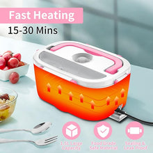 Load image into Gallery viewer, Electric Lunch Box, Food Warmer Heater 12V 24V 110V, 80W Faster Heated Lunch Box for Car/Truck/Home Portable Heating Boxes with 1.5L 304 SS Container Fork & Spoon, White+Pink