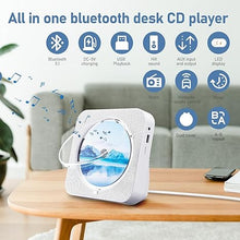 Load image into Gallery viewer, CD Player Portable Bluetooth 5.1 Desktop CD Player with HiFi Sound Speakers,Remote Control,Dust Cover,LED Display,Boombox FM Radio,USB/AUX for Home,Kids (White)