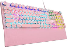 Load image into Gallery viewer, AULA F2088 Typewriter Style Mechanical Gaming Keyboard,Rainbow LED Backlit,Removable Wrist Rest,Media Control Knob,Retro Punk Round Keycaps,USB Wired Computer Keyboard,Pink