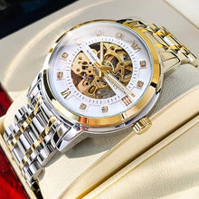 Load image into Gallery viewer, OLEVS Men’s Gold Skeleton Watch Automatic Mechanical self Winding Luxury Dress Stainless Steel Waterproof Luminous Wrist Watches