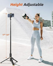 Load image into Gallery viewer, 62" Phone Tripod & Selfie Stick, Tripod for iPhone with Remote, Portable, Lightweight Travel Tripod for Selfies Video Recording Vlog, Extendable Phone Tripod Stand Compatible with iPhone Android