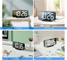 Load image into Gallery viewer, Digital Alarm Clock for Bedroom,6.7" LED Clock Mirror Surface with 2 USB Charger Port,Adjustable Brightness,Dual Alarm,Snooze,12/24H/Large Display Clock for Room Decor(Black)