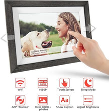Load image into Gallery viewer, Frameo 10.1 Inch WiFi Digital Picture Frame?1280 * 800IPS HD Cloud Smart Digital Photo Frame,32GB Storage, Wall Mountable, Auto-Rotate,Easy to Share Photos or Videos via FRAMEO APP ?Wood Frame?
