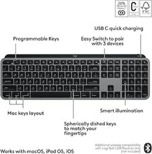 Load image into Gallery viewer, Logitech MX Keys S for Mac, Wireless Keyboard, Fluid, Precise Laptop-Like Typing, Programmable Keys, Backlit, Bluetooth USB C Rechargeable for MacBook Pro, MacBook Air, iMac, iPad - Space Grey