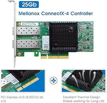 Load image into Gallery viewer, 25GbE NIC Network Card with Mellanox ConnectX-4 Chipset,Dual-SFP28 Ports PCI Express 3.0 X8 Ethernet Adapter Support Windows Server/Windows/Ubuntu