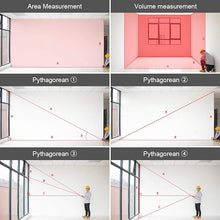 Load image into Gallery viewer, Huepar Laser Distance Meter 393Ft with Li-ion Battery & Electric Angle Sensor, Backlit LCD Laser Measure M/in/Ft with High Accuracy Multi-Measurement Modes, Pythagorean, Distance, Area&Volume