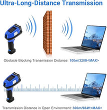 Load image into Gallery viewer, Upgraded Industrial Barcode Scanner Wireless, 1D Laser Bar Code Scaners 2 in 1 Plug and Play Rugged Heavy Duty & IP65 Waterproof, Long-Distance Wireless Handheld Barcode Reader with 1.8"Screen (Blue)