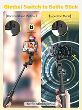 Load image into Gallery viewer, Gimbal Stabilizer Face Tracking Without APP, 4 in 1 RGB Light Stabilizer, Portable Phone Tripod, Stabilizer for iPhone&Android, Extension 108cm, AOCHUAN M2PRO Black