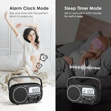 Load image into Gallery viewer, Portable Radio AM FM with Bluetooth,Built-in Rechargeable Battery/Plug in Wall/4*D Cell Battery Operated Radio, Digital Time Display, Transistor Radio for Home,Outdoor,Gift,Seniors Black