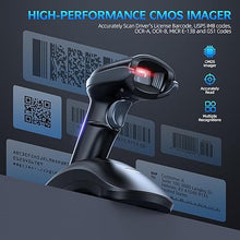 Load image into Gallery viewer, TEEMI 1D 2D Bluetooth Barcode Scanner with USB Cradle Data Receiver Charge Station, Wireless QR Code Reader Automatic Omnidirectional Screen Scanning Driver's License, Digital Coupon, Postal and OCR