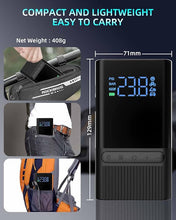 Load image into Gallery viewer, Tire Inflator Electric Bike Pump - 150PSI Portable Air Pump with Pressure Gauge, 6000mAh Electric Ball Pump with Schrader/Dunlop/Presta Valve for Road, Mountain Bicycles, E-Bike, Motorcycle, Balls