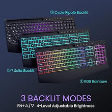 Load image into Gallery viewer, Wireless Keyboard and Mouse Combo- VEILZOR 2.4G Rechargeable Keyboard with Phone Holder, Ergonomic Wrist Rest, 9 RGB Backlit Effects, Silent Keyboard Mouse Set for Windows, Laptop, PC