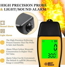 Load image into Gallery viewer, Carbon Monoxide Detectors, Portable CO Detector with Temperature Sensor ? LCD Backlight Screen, Handheld Carbon Monoxide Meter Tester 0-1000PPM Range, Indoor/Oudoor (Includes Battery x3)