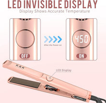 Load image into Gallery viewer, K&K 1 Inch Hair Straightener with LED Display Adjustable Temperature Flat Iron for Short Hair Tourmaline Titanium Dual Voltage Auto Shut Off 4D 360°Swivel