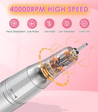 Load image into Gallery viewer, Portable Nail Drill Electric File: 40000RPM Professional Rechargeable Nail E File Machine, Cordless Nail Drill with Bits & Base for Acrylic Nails Remove Nail Gel Polish Manicure for Salon Home, White