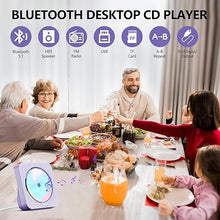 Load image into Gallery viewer, CD Player Portable with Bluetooth 5.1Desktop CD Player with HiFi Sound Speakers,Remote Control,Dust Cover,LED Display,Boombox FM Radio,USB/AUX for Home (Purple)