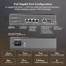 Load image into Gallery viewer, MokerLink 4 Port Gigabit PoE Switch, 1 Gigabit Uplink, 1 Gigabit SFP, IEEE802.3af/at 75W, PoE Watchdog AI Detection, Qos, Fanless Metal Plug & Play Ethernet Switch