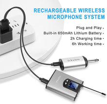 Load image into Gallery viewer, HOTEC UHF Wireless Headset Microphone/Lavalier Lapel Mic with Bodypack Transmitter and Mini Rechargeable Receiver 1/4" Output for Vlogging or Speech
