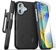 Load image into Gallery viewer, Encased DuraClip Compatible with iPhone 16 Belt Clip Holster Case with Tempered Glass Screen Protector (Black)