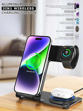 Load image into Gallery viewer, Wireless Charger, Aluminum Alloy 3 in 1 Wireless Charging Station for Apple iPhone/iWatch/Airpods,iPhone15 14,13,12,11 (Pro, ProMax)/XS/XR/XS/X/8(Plus),iWatch8/7/6/SE/5/4/3/2,AirPods 3/2/pro