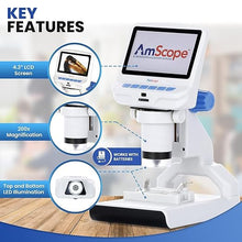 Load image into Gallery viewer, AmScope - 4.3 inch Premium 1080P HD Portable LCD Digital Color Microscope with Dual-LED Illumination - DM140