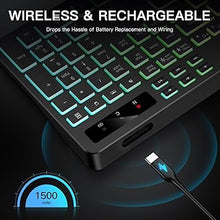Load image into Gallery viewer, Wireless Keyboard with 7-Color RGB Backlit, Full-Size Computer Keyboard with Phone Tablet Holder, Rechargeable 2.4G Wireless Gaming Keyboard with Light Up Key, Compatible with Mac, Windows
