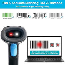 Load image into Gallery viewer, Sumicor Bluetooth Wireless Barcode Scanner with Stand, Handfrees Automatic Scanning & Manual Trigger Hand Barcode Scanner Gun, 1D 2D QR Code DM Scanner Work with Smart Phone, Tablet, PC