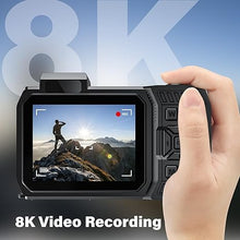 Load image into Gallery viewer, 8K UHD 70MP Digital Camera with 32GB Card Rugged Waterproof Dustproof Shockproof 33FT Underwater Camera Dual-Screen Selfie for Snorkeling Autofocus Point and Shoot Digital Camera (Orange)